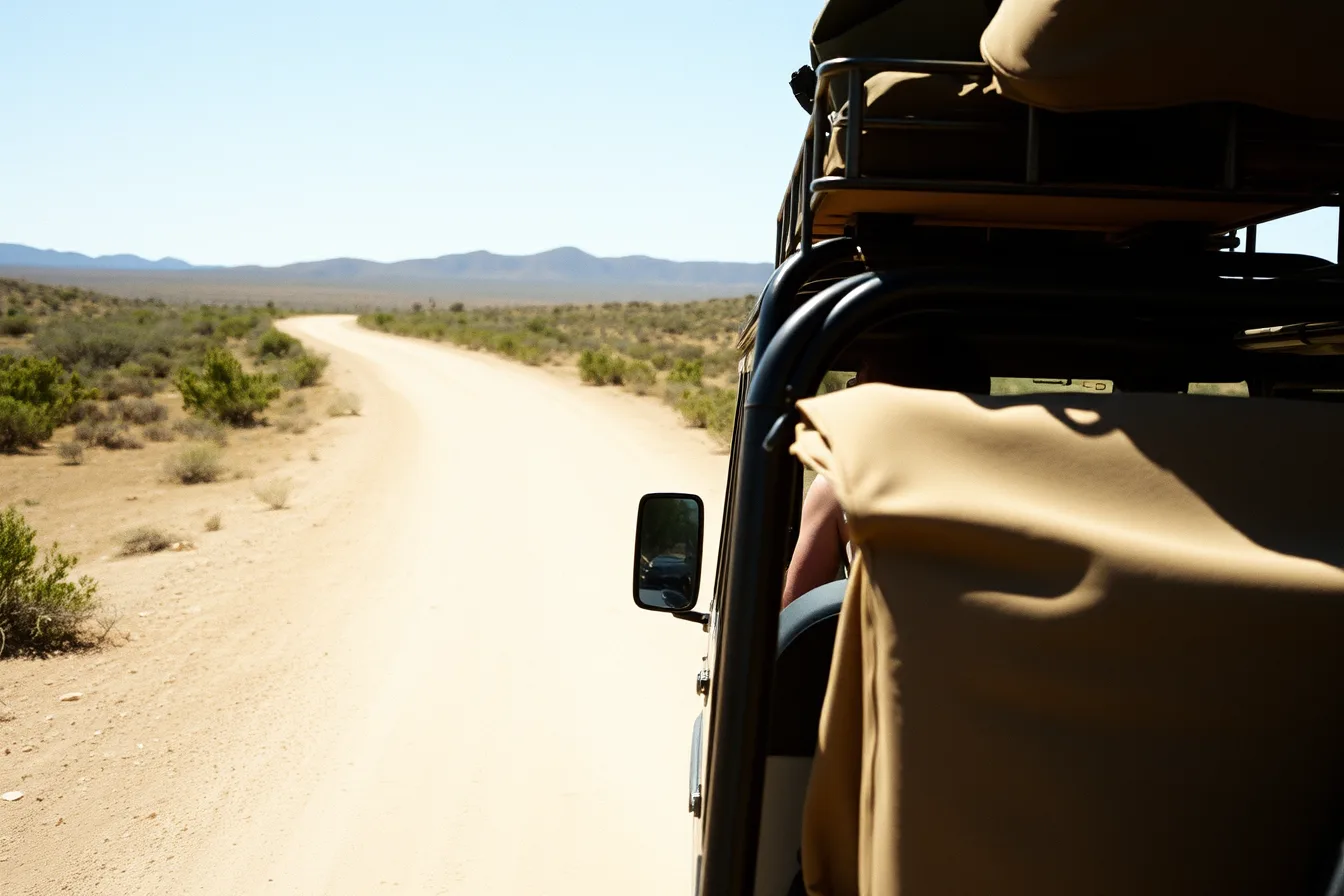 Guided 4x4 vehicle driving a backcountry dirt road with gear on its roof. Fourteen kinds of road trip operator: sorted by what the rules require