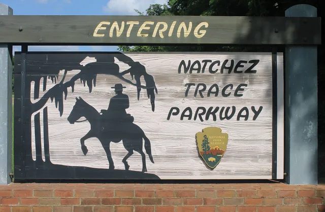 Natchez Trace entrance sign near Natchez, MS. Scenic route case studies field checklist
