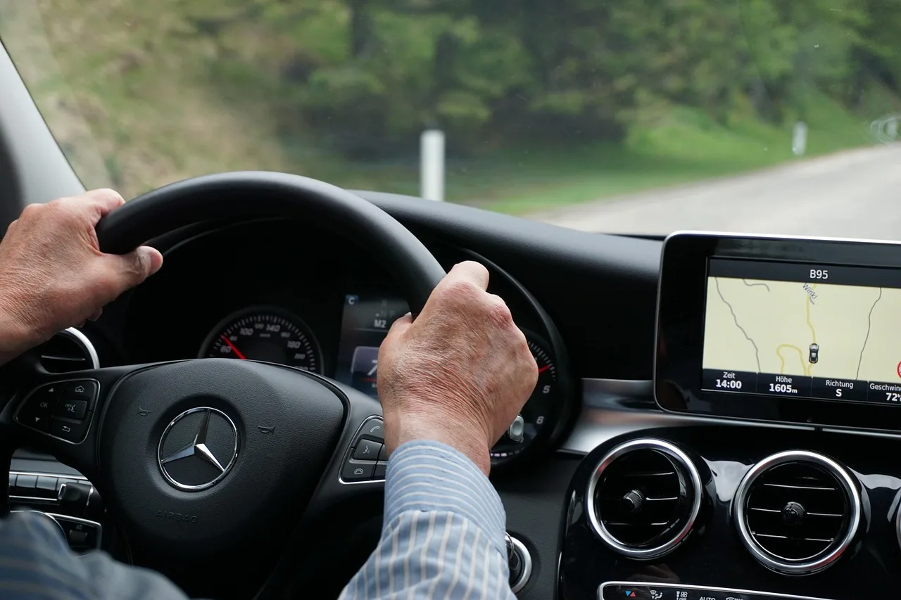 man, driving, car, mercedes-benz, vehicle, drive, benz, gps, gps map, car interior, steering wheel, hands, speedometer, auto, automobile, road, luxury car, transport, travel, transportation, automotive, highway, traffic, trip, road trip, mercedes, grandpa, grandfather, old man driving, senior, gps, gps, gps, gps, gps. Highway itinerary planning: a two-day loop with buffers