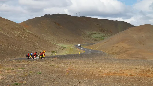 volcanic landscape, cyclists, landscape, volcanic rock, tourism, iceland, road. Bend and Rapid City byways compared for volcanic and granite rock