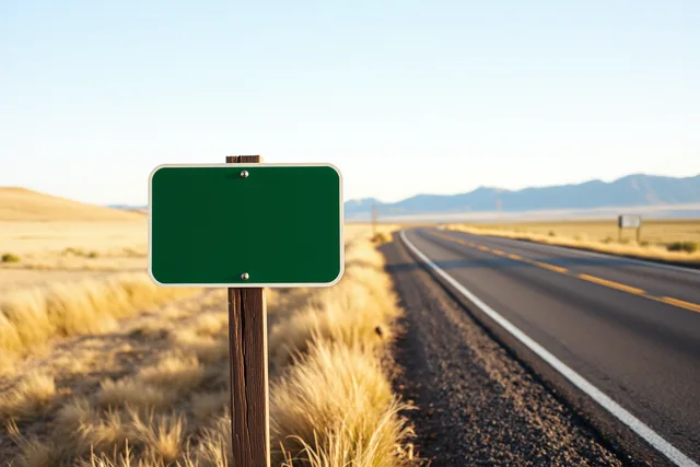 Small green county guide sign on a post beside a rural Colorado backroad. What small green Colorado backroad signs mean and who keeps them