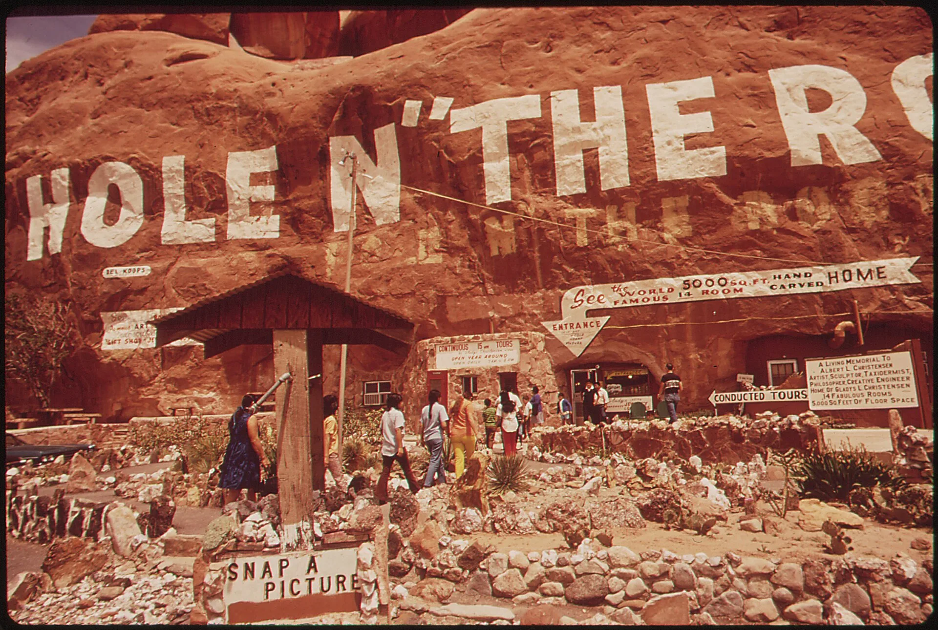 HOLE IN "THE ROCK", 1.5 MILE SOUTH OF MOAB, IS THE ONLY COMMERCIAL, ROADSIDE ATTRACTION IN THE AREA. IT IS A HOME CARVED FROM THE SANDSTONE. Sorting American roadside attractions into four types worth knowing