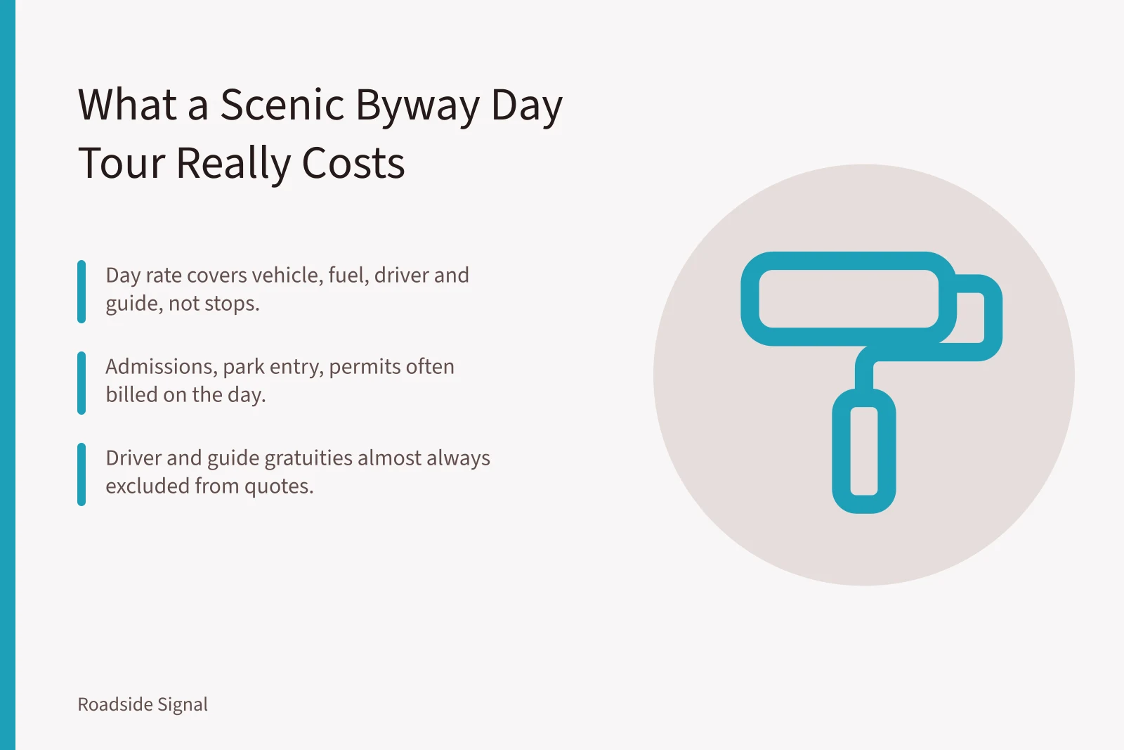 Scenic byway tour cost breakdown: vehicle, guide, admissions, permits, gratuities. Guided road trip costs: what a scenic byway day tour really includes