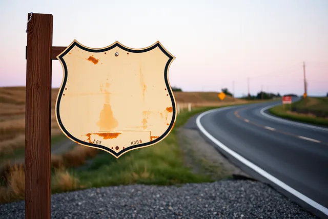 Vintage highway signs survive on documentation done before stabilization. Vintage highway signs survive on documentation done before stabilization