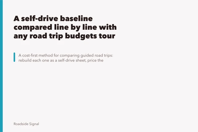 A self-drive baseline compared line by line with any road trip budgets tour. A self-drive baseline compared line by line with any road trip budgets tour