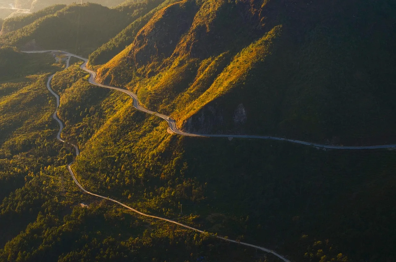 mountain pass, mountains, sunrise, road, landscape, mountain range, nature, dawn, scenery, scenic, sunrise, sunrise, sunrise, road, road, road, road, road, scenery, scenery. 5 steps carry a scenic routes plan from corridor choice to fallback