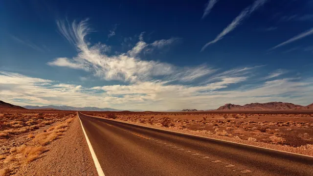 road, nevada, clouds, bird, landscape, highlands, desert, blue, heaven, just, horizon, vanishing point, endless, nature, path, asphalt, travel, expanse, highway, freedom, infinite,