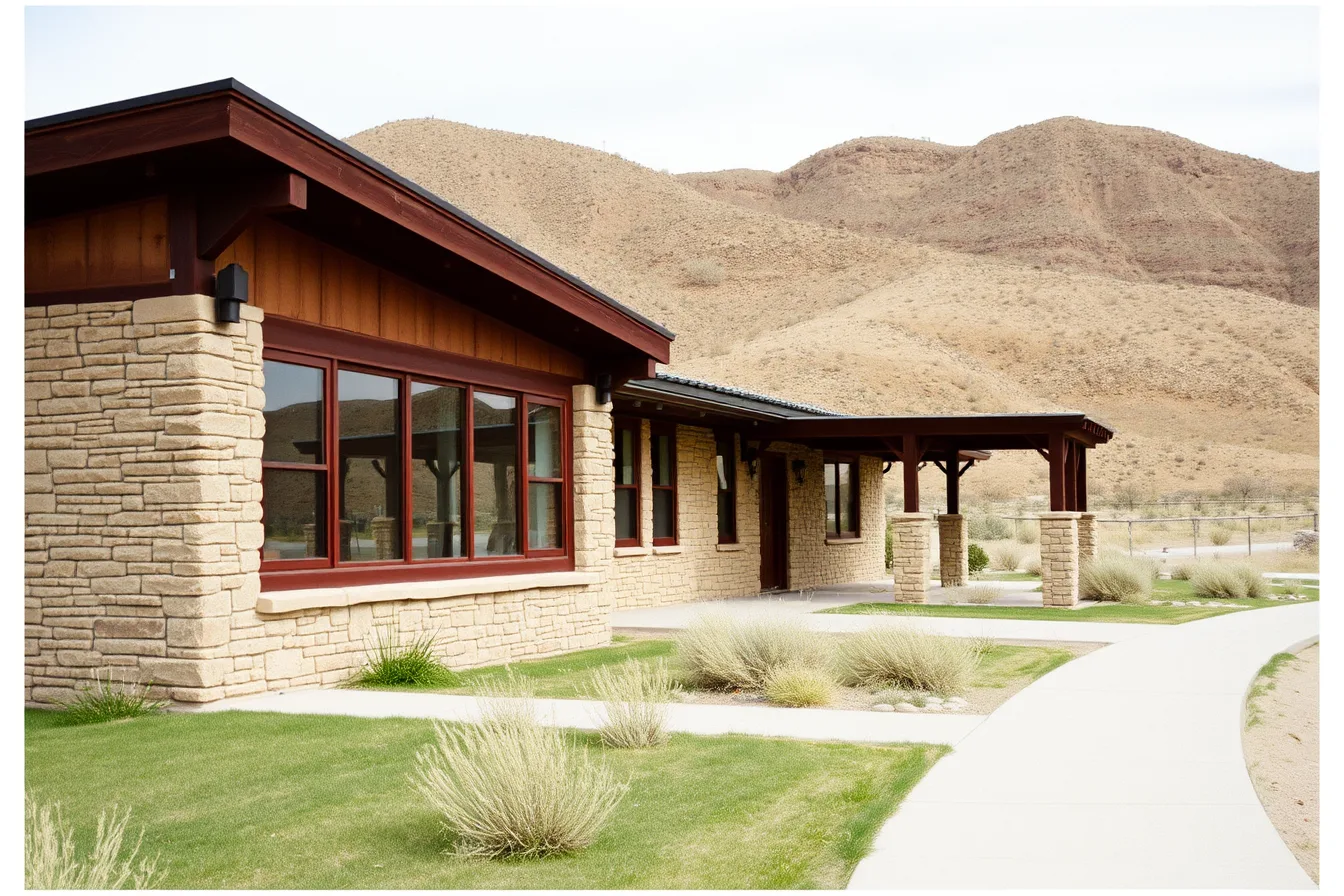 Staffed interpretive center building with accessible parking at a scenic highway stop. A staffed visitor center rescues more roadside trip mistakes than luck does