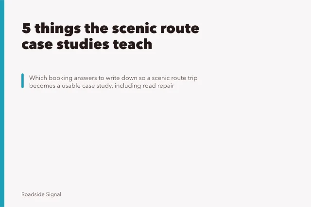 Cracked paved loop road through New Mexico canyon country with repair patches. 5 things the scenic route case studies teach