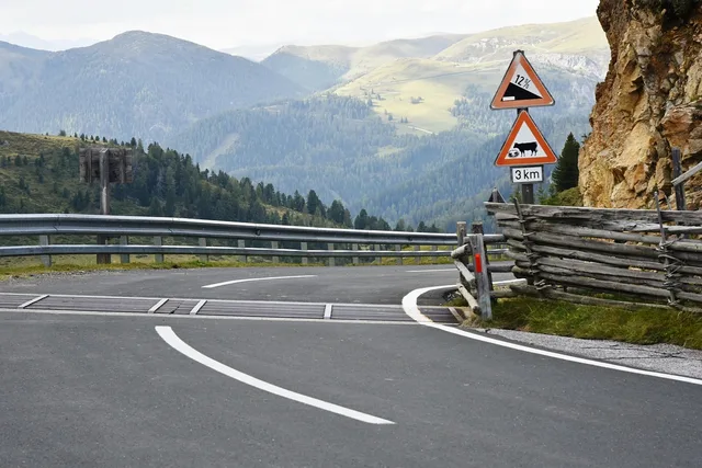 road, way, austria, road signs, mountains road, attention, rocks, alpine road, mountain pass, nockalm road, turn, nature, journey, highway, street, route, destination, gray road. What to record in a scenic route case study: fields, conditions and numbers