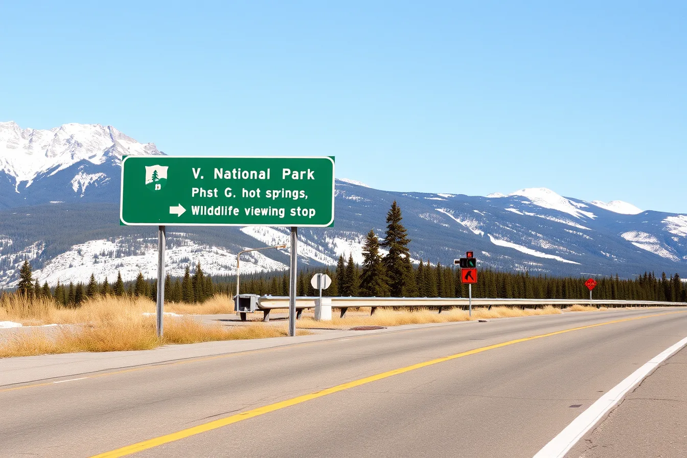 Green roadside attraction sign on Yellowhead Highway 16 near Jasper, Alberta. Trans-Canada vs Yellowhead: which route has better roadside attraction signs in Alberta?